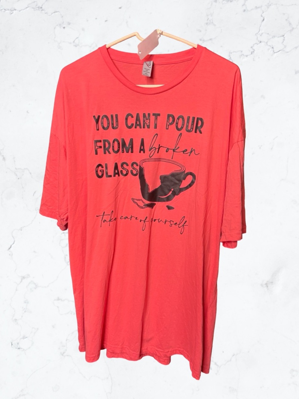 Pink Graphic Short Sleeve Tee - 'You Can't Pour From A Broken Glass'